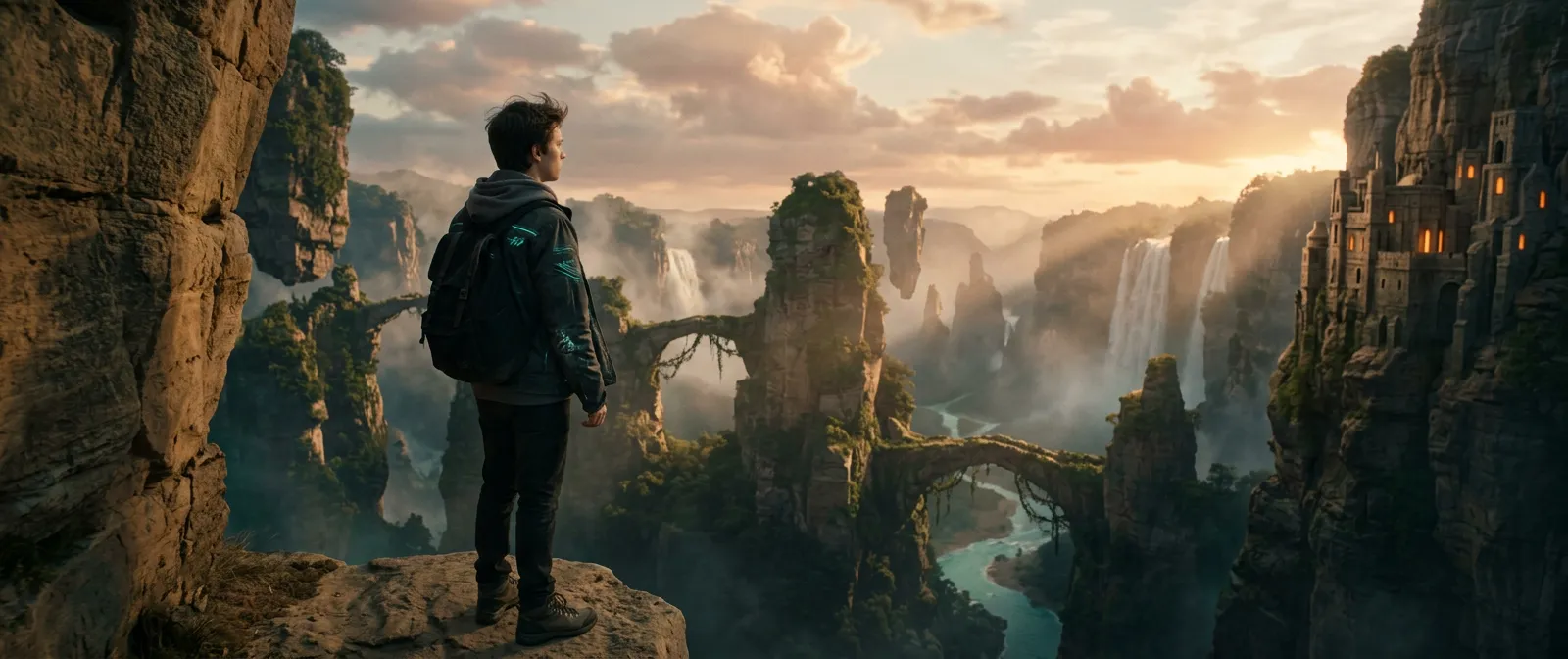 A creator standing inside the world they built, lit by the glow of their own story